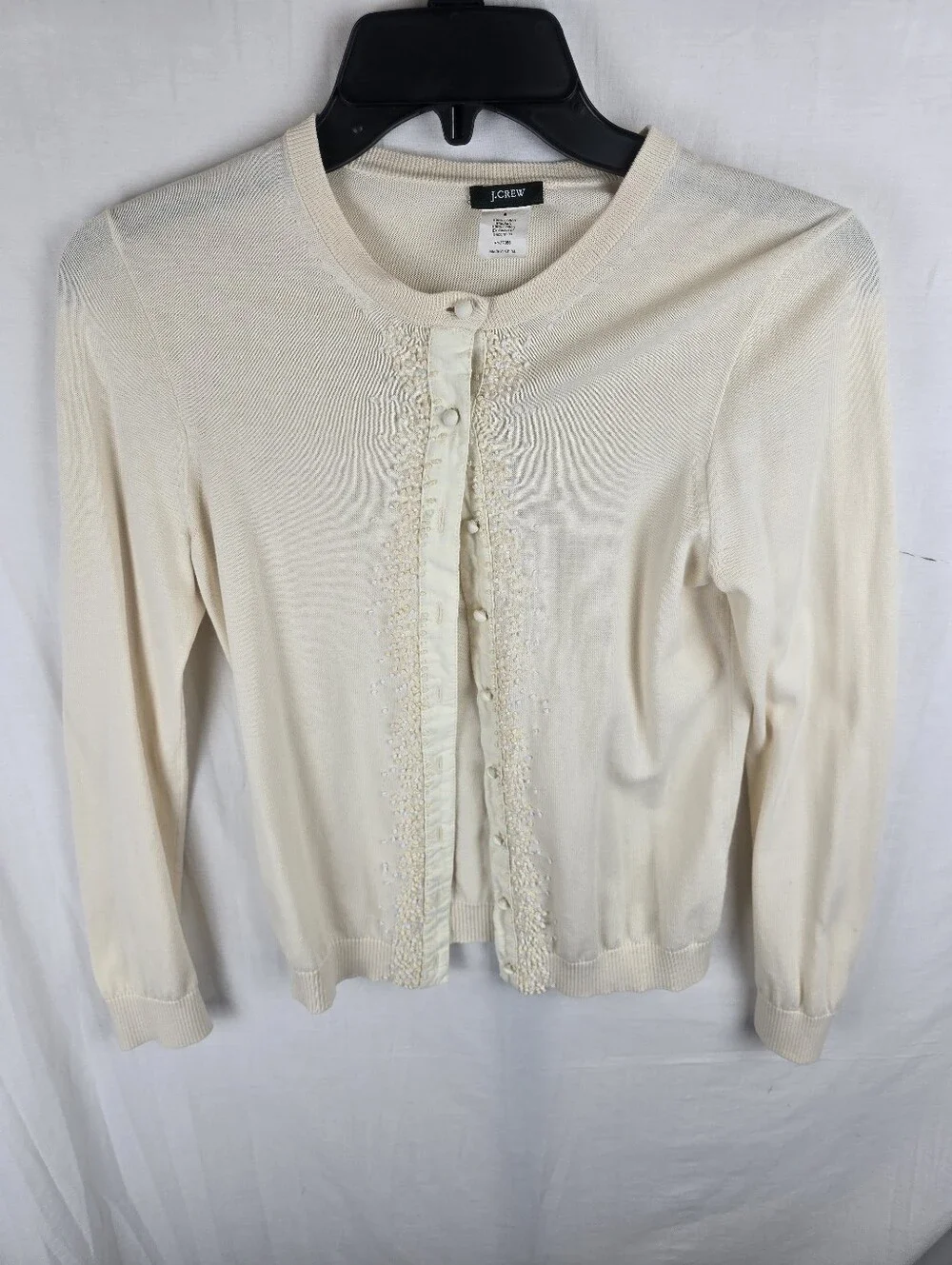 J. Crew Cream Embellished Button-Front 3/4th Length Sleeve Cardigan Sz S